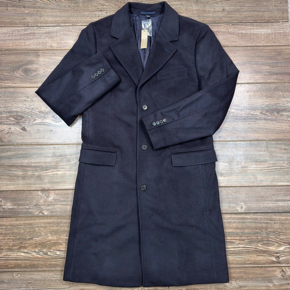 J.Crew Mens 38R Rivington Topcoat Navy Blue Wool Cashmere Italian Fabric NEW - Picture 2 of 16
